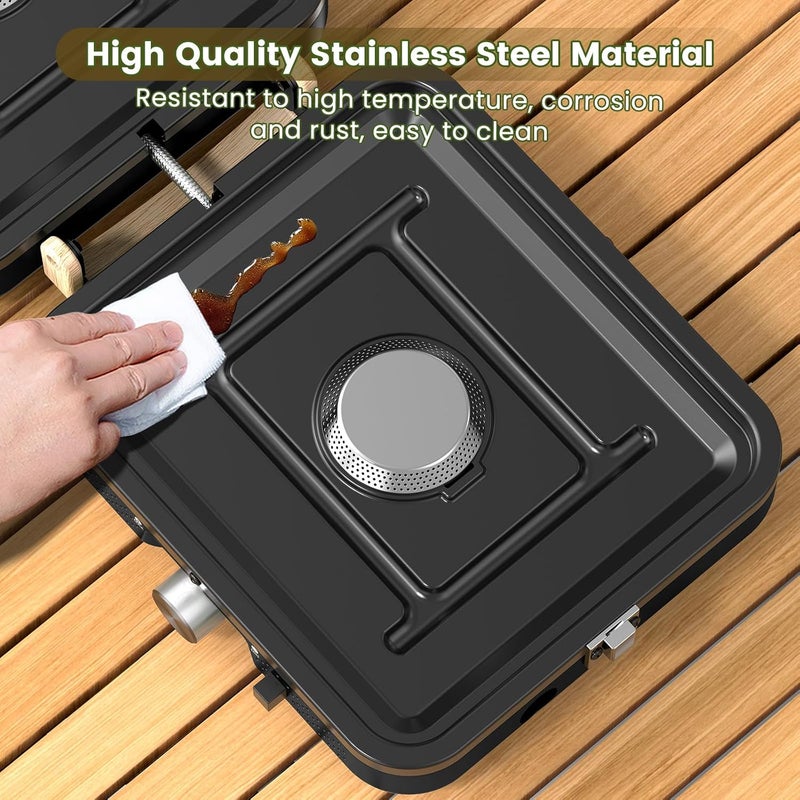 OGERY 2-Burner Foldable Camping Stove with Griddle (Textured & Smooth) and Carrying Bag, Portable Propane Camp Stove with 2 Adjustable Burners & Piezo Ignition, for Camping Tailgating Essentials Gear - Image 5